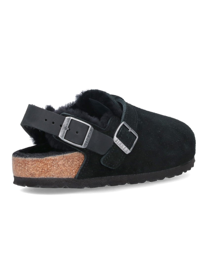 Birkenstock Tokio Fur Mules In Black Suede