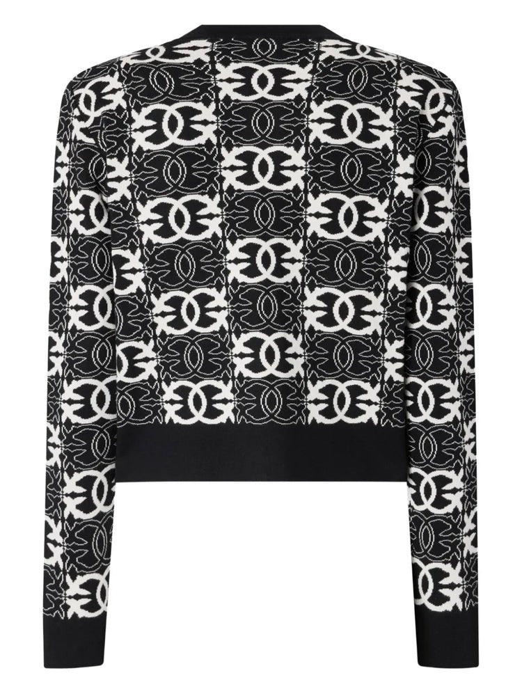 Pinko Multicolour Cropped Logo Pattern Viscose-Blend Cardigan