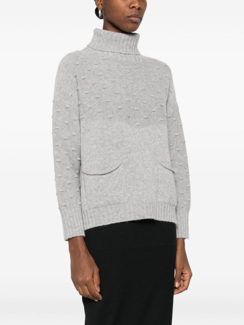 Tabaroni Cashmere Textured Gray Cashmere Knit Sweater With Turtleneck