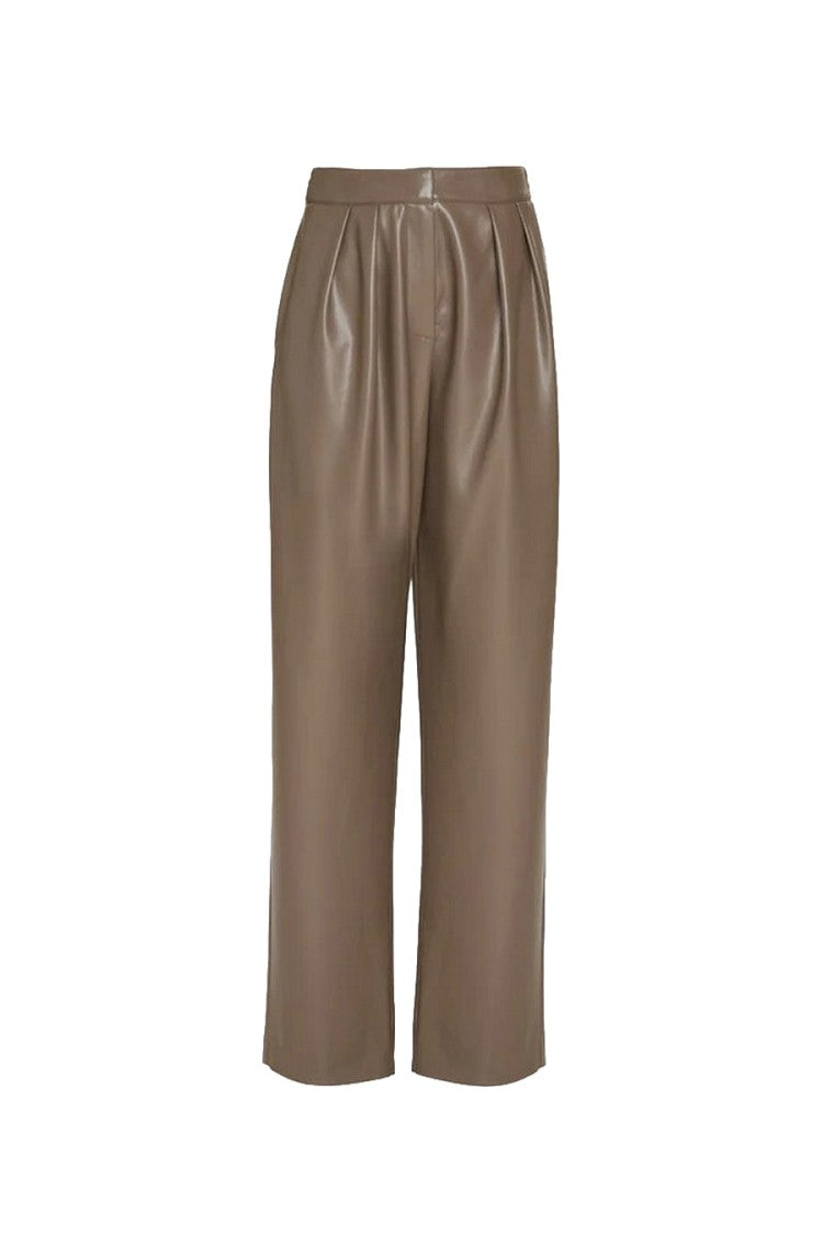 Simona Corsellini Brown Leather Pleated Wide-Leg Trousers