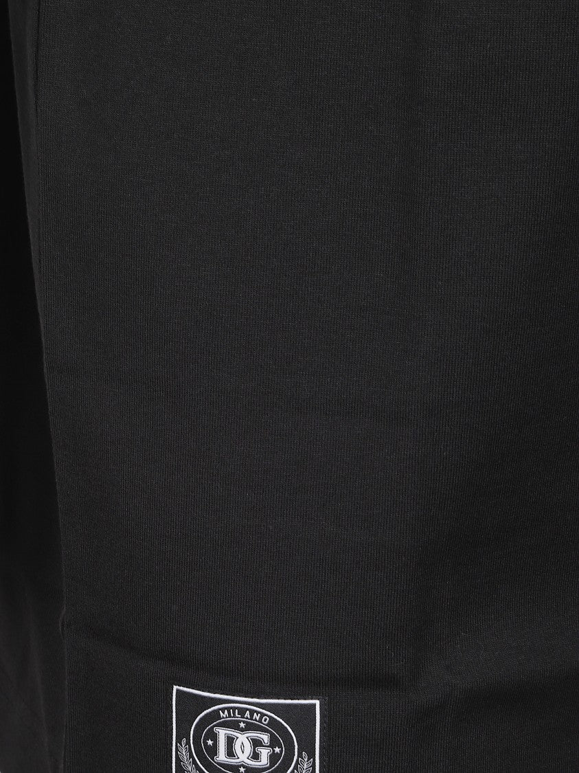 Dolce & Gabbana Black Crew Neck T-Shirt With Logo Embroidery