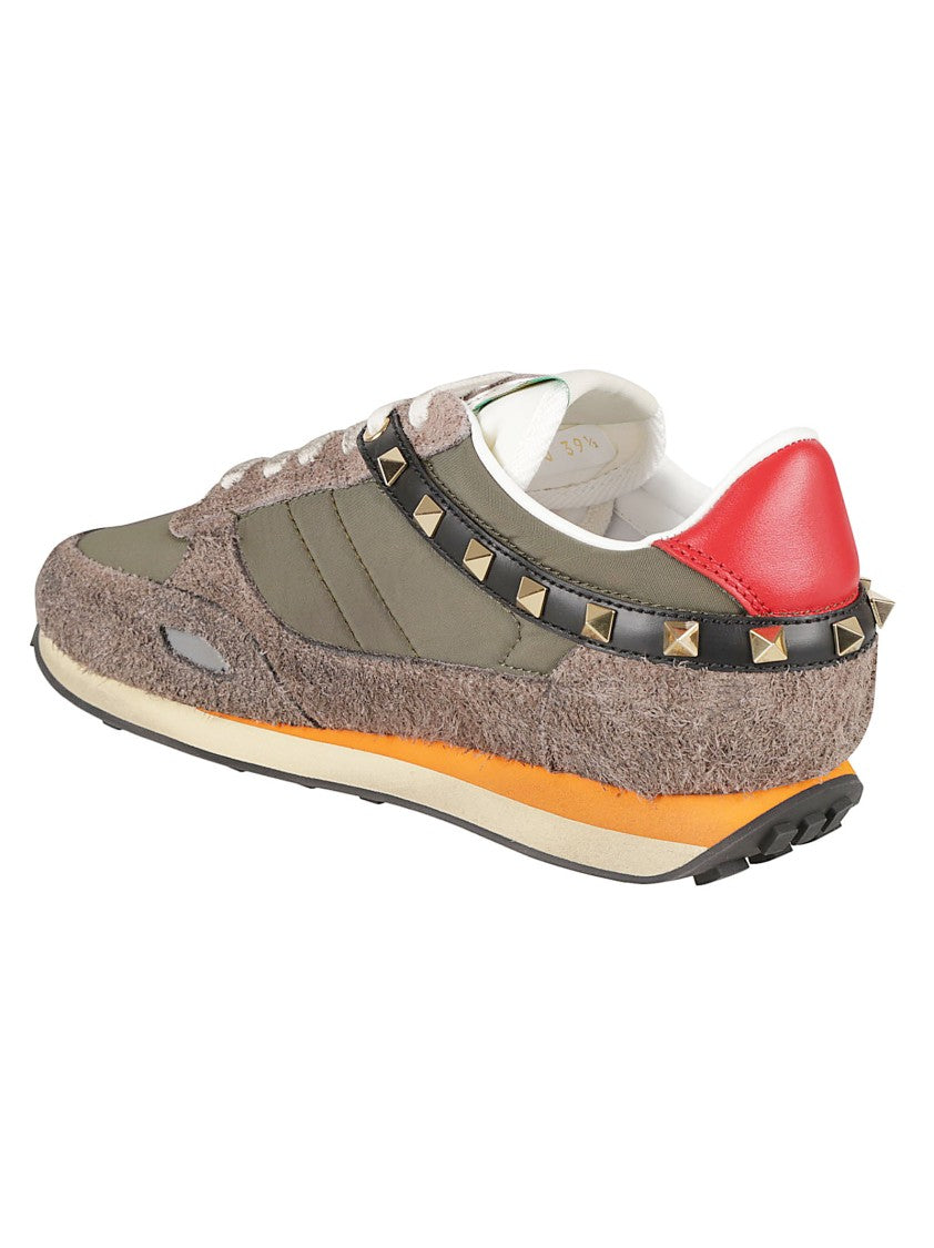 Valentino Garavani Textured Suede And Fabric Sneakers With Butterfly Embroidery