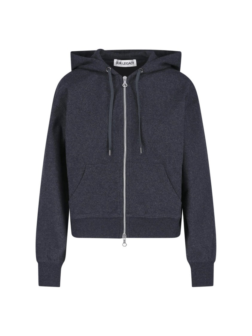 Our Legacy Dark Heathered Zip-Up Cropped Hoodie
