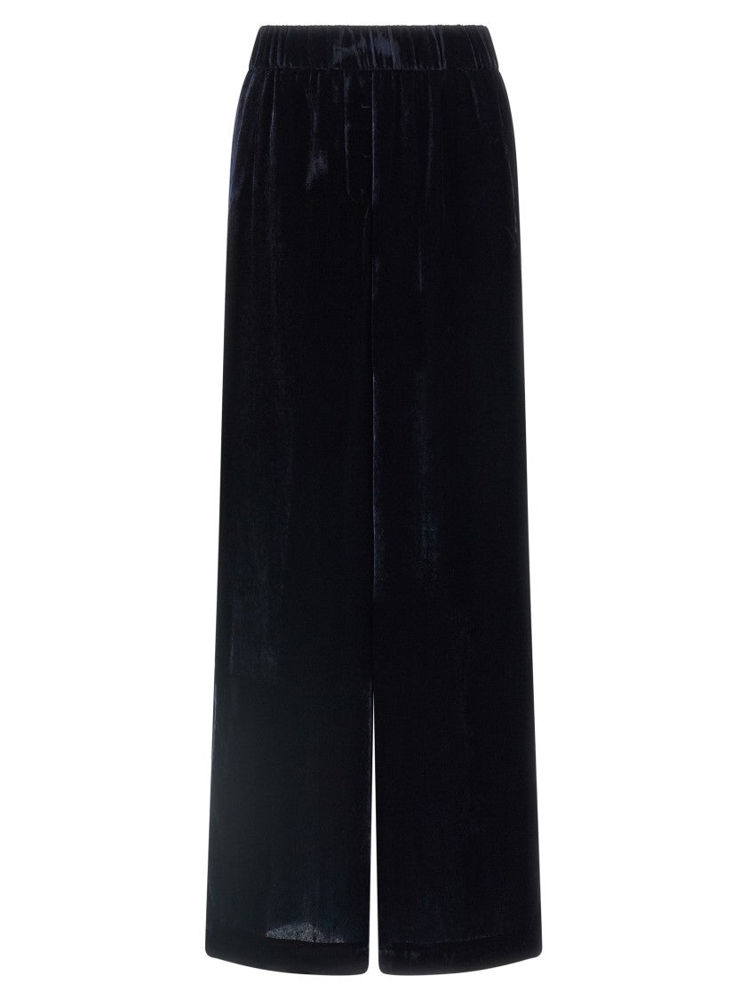 Peserico Wide Leg Washed Viscose Velvet Trousers With Trompe L'oeil Flap