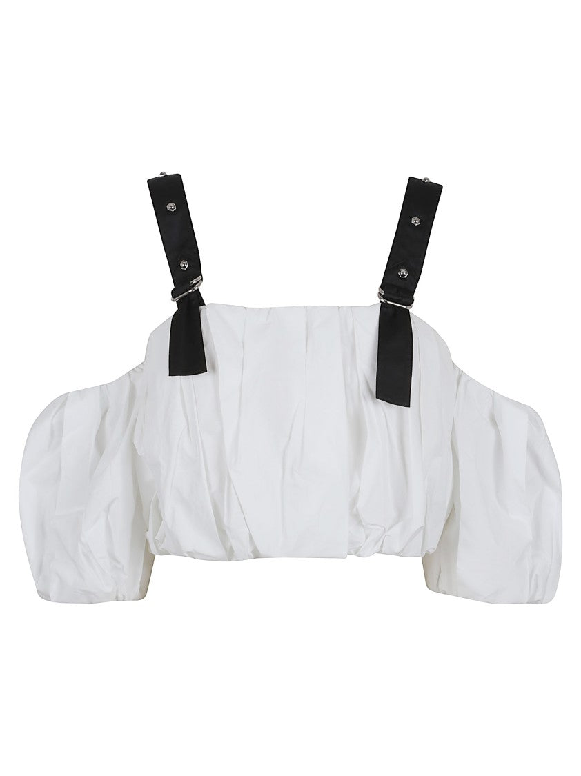 Pinko White Cotton Top With Voluminous Puff Sleeves