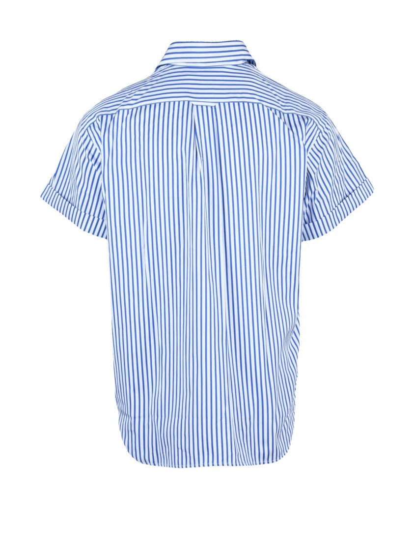 Polo Ralph Lauren White/Blue Oversized Striped Cotton Casual Shirt