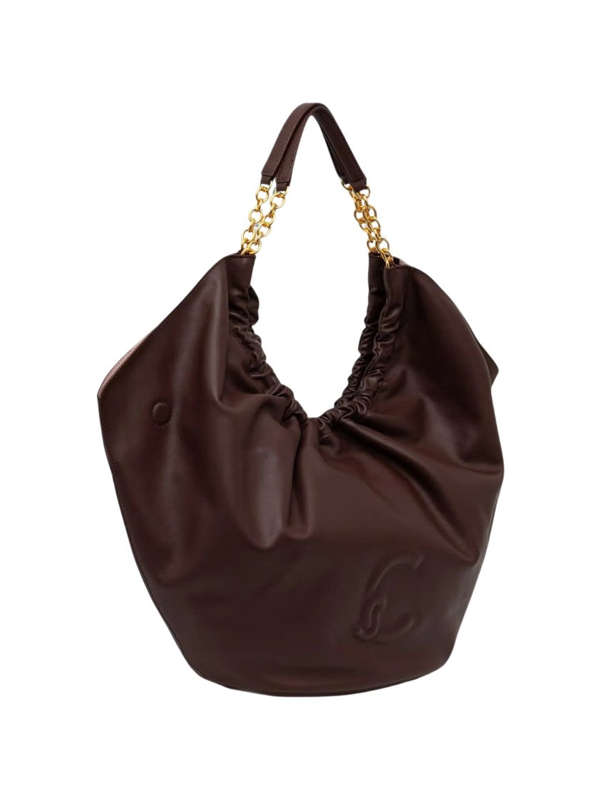 Coccinelle Spacious Ruched Leather Handbag With Gold Chain Accents