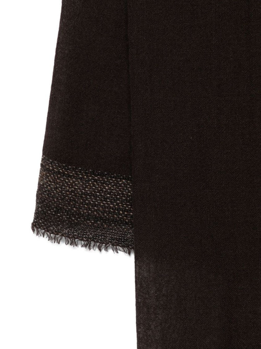 Faliero Sarti Textured Black Scarf With Fringed Edges