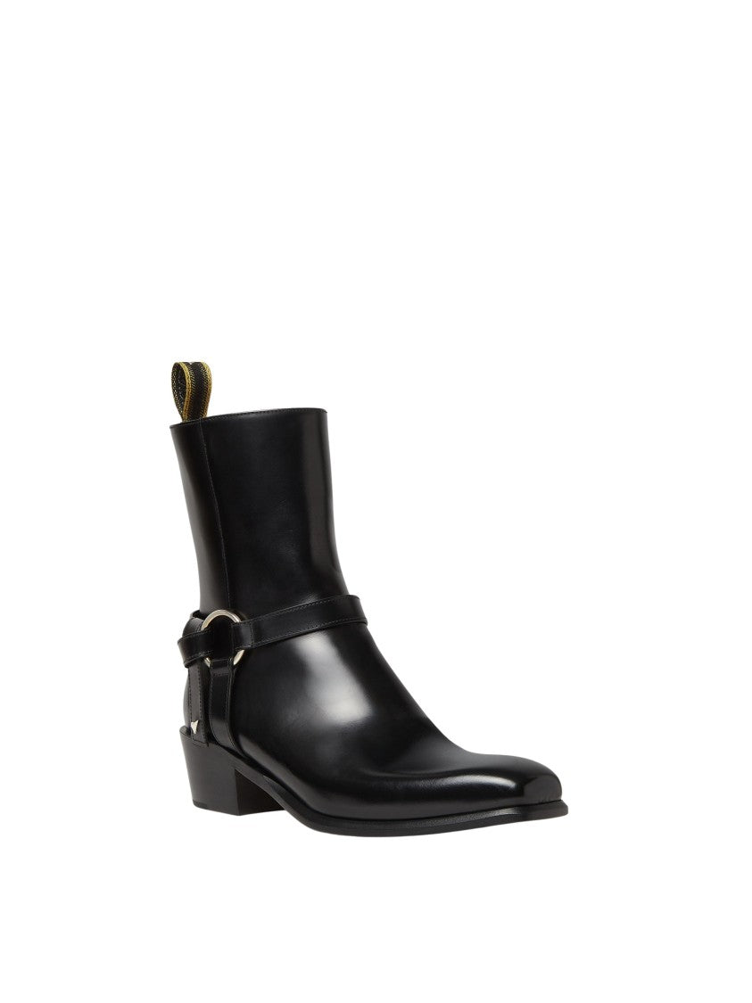 Fendi Black Double O Square Toe Stirrup Calfskin Boots