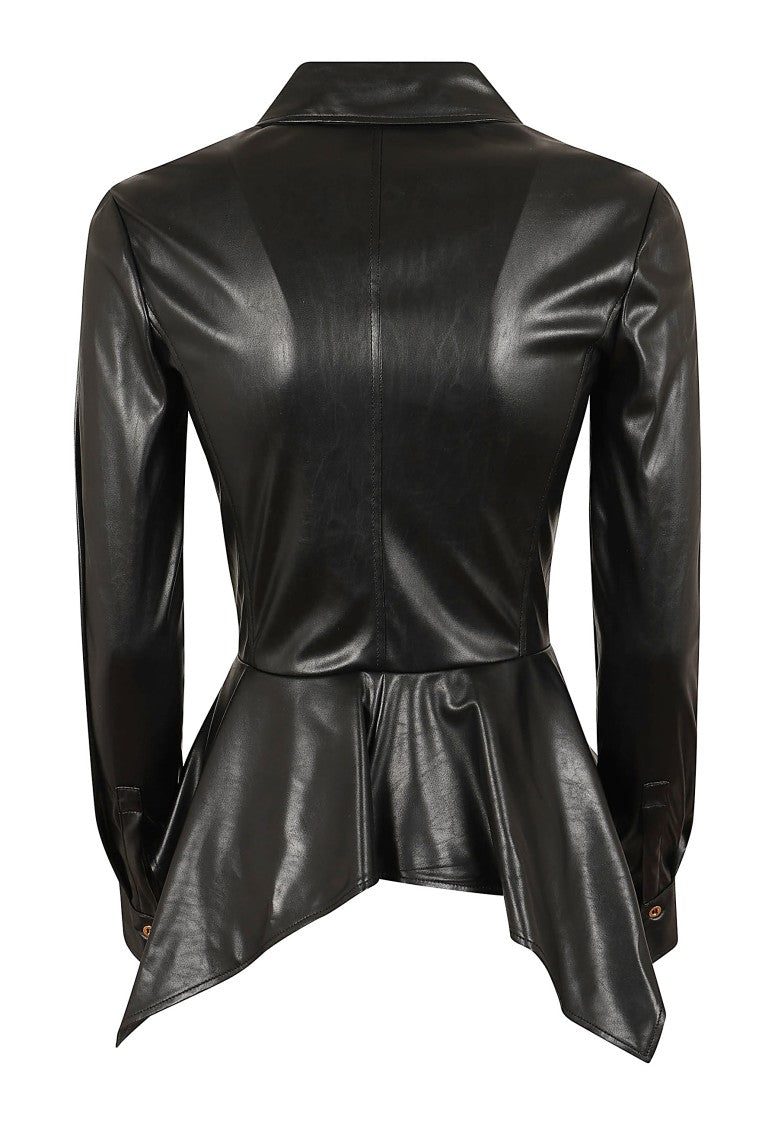 Elisabetta Franchi Asymmetrical Peplum Synthetic Leather Shirt