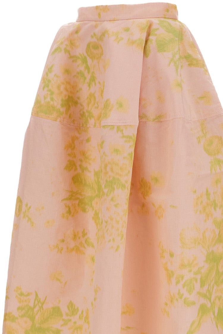 Erdem Floral Print Linen Chine Midi Full Skirt