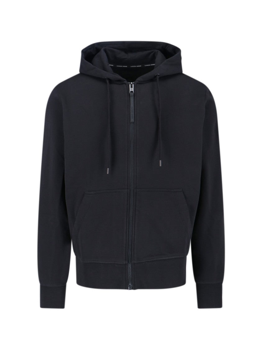 Canada Goose Black Zip-Up Hoodie With Drawstring And Logo Patch