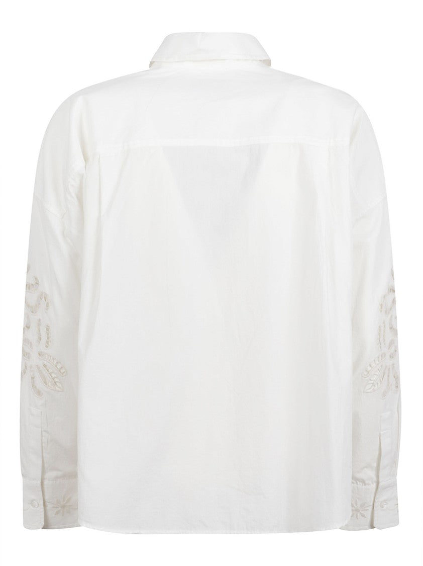 Max Mara Cropped Long-Sleeve Shirt With Cross-Stitch Embroidery And Lace Accents
