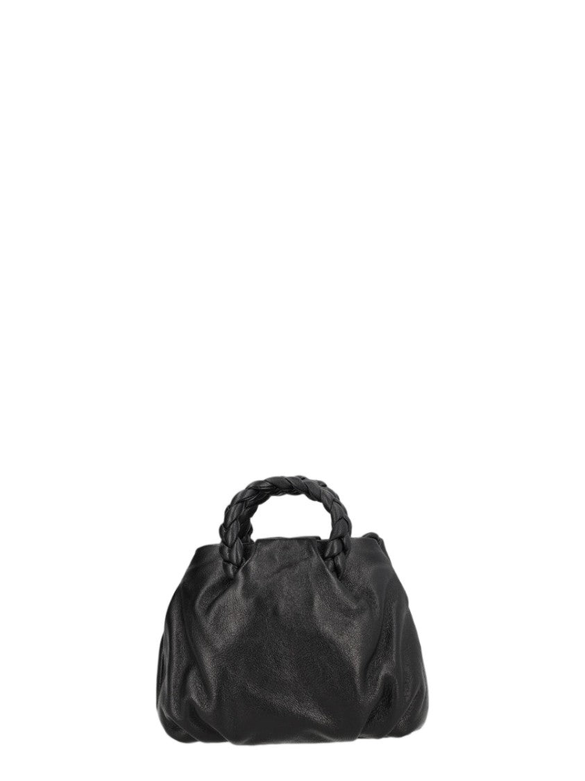 Hereu Black Textured Lambskin Braided Handle Shoulder Bag