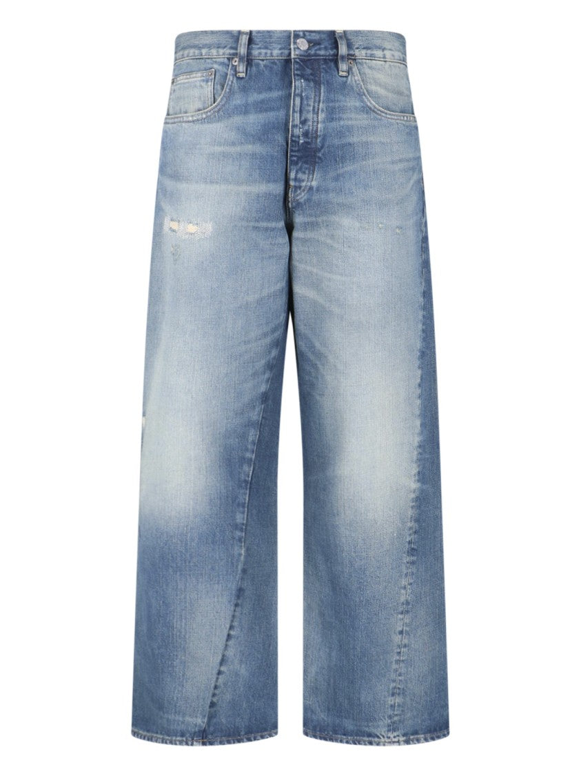 Sunflower Blue Twist Wide-Leg Distressed Jeans