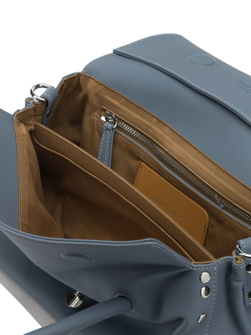 Zanellato Structured Blue Leather Handbag With Silver Accents