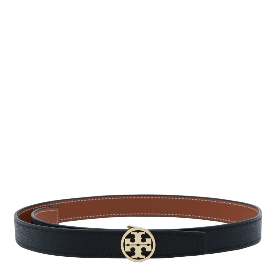 Tory Burch Textured Leather Black Belt With Gold-Tone Buckle