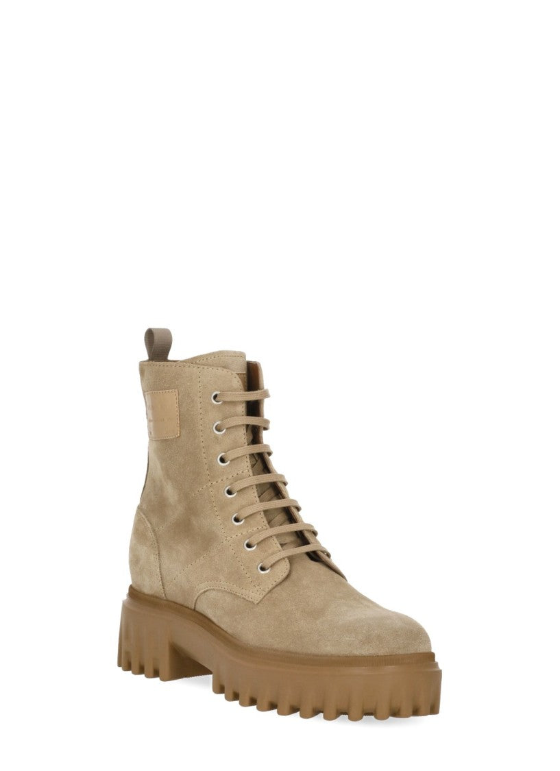 Hogan Beige Suede Boot With Side Zip And Para Rubber Sole