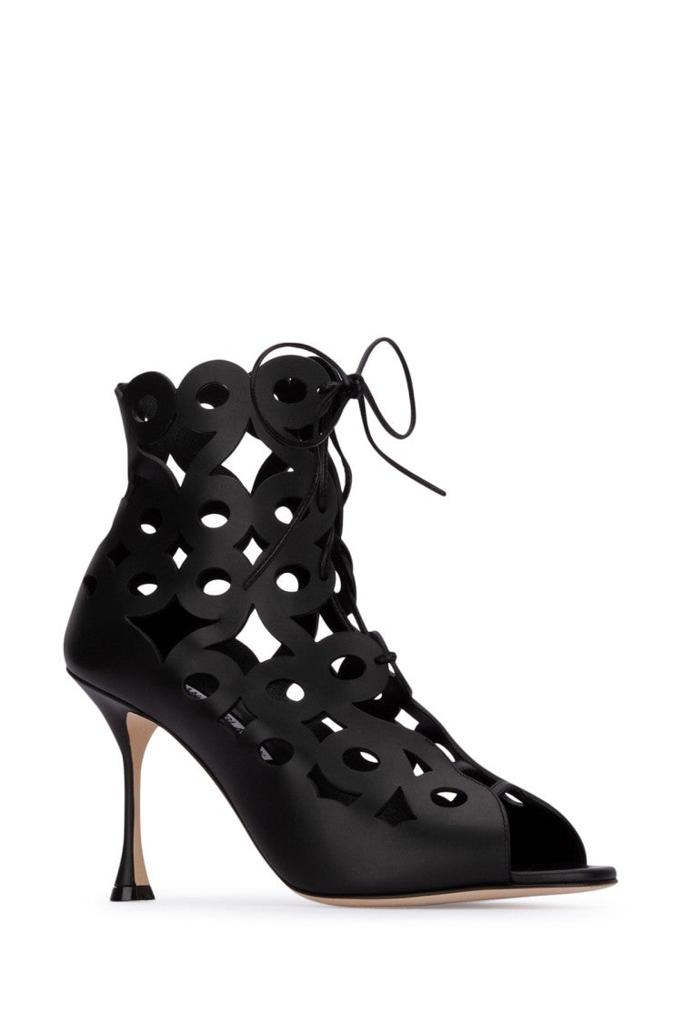 Manolo Blahnik Cut-Out Ankle Boots With Lace-Up Front