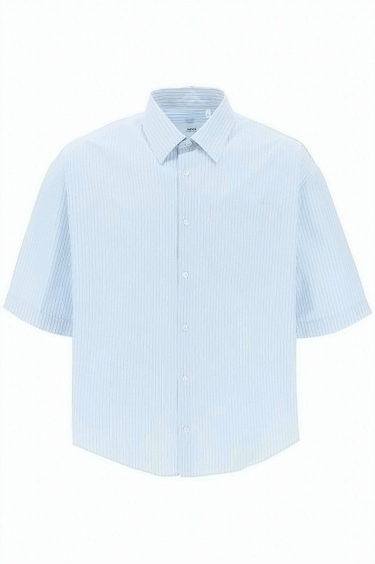 Ami Paris Boxy Oversized Short-Sleeve Shirt With Vertical Stripes