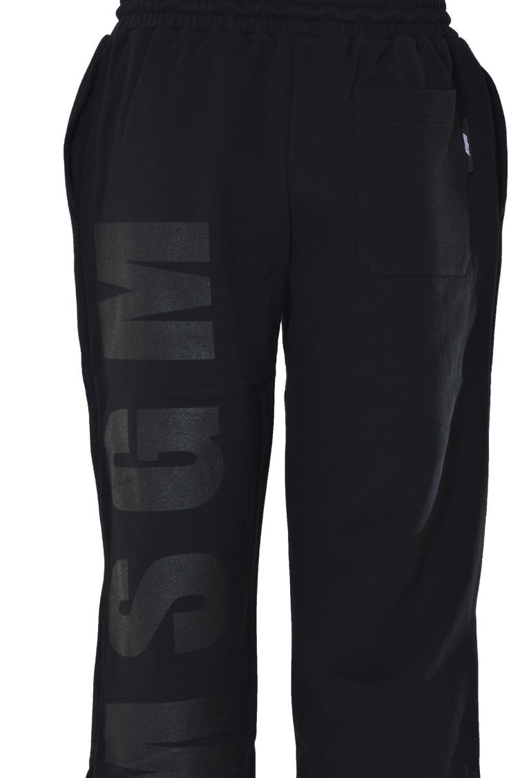Msgm Black Cotton Fleece Pants With Maxi Print
