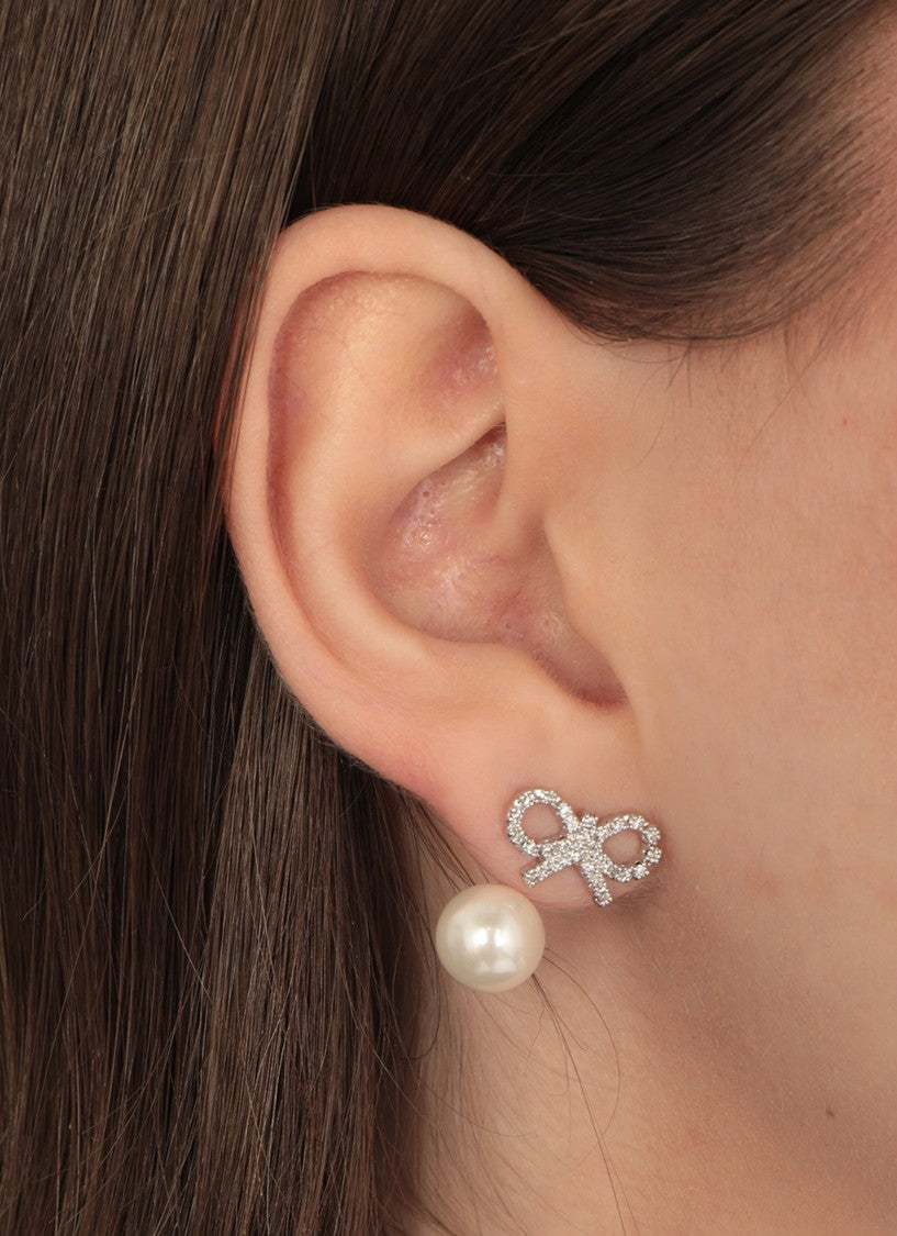 Self-Portrait Crystal Bow Pearl Jacket Earrings