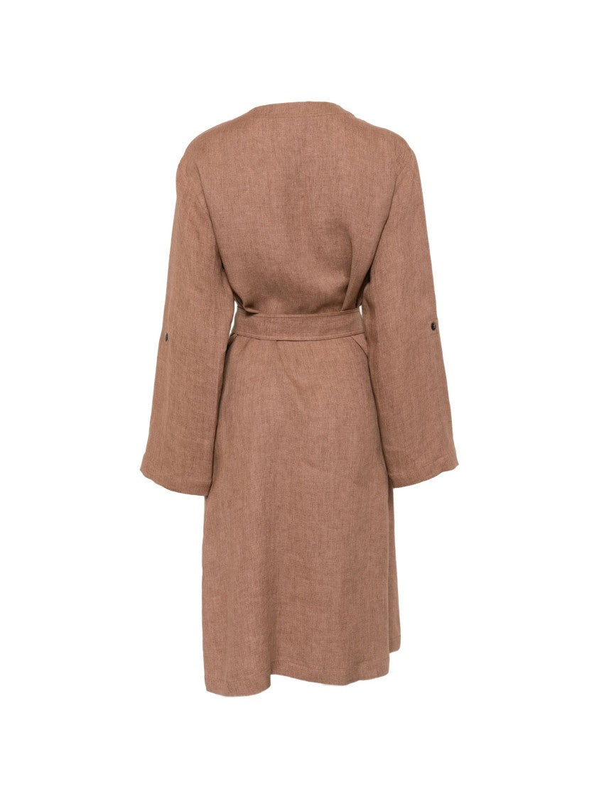 Max Mara Beige Matching Belt Linen Dress
