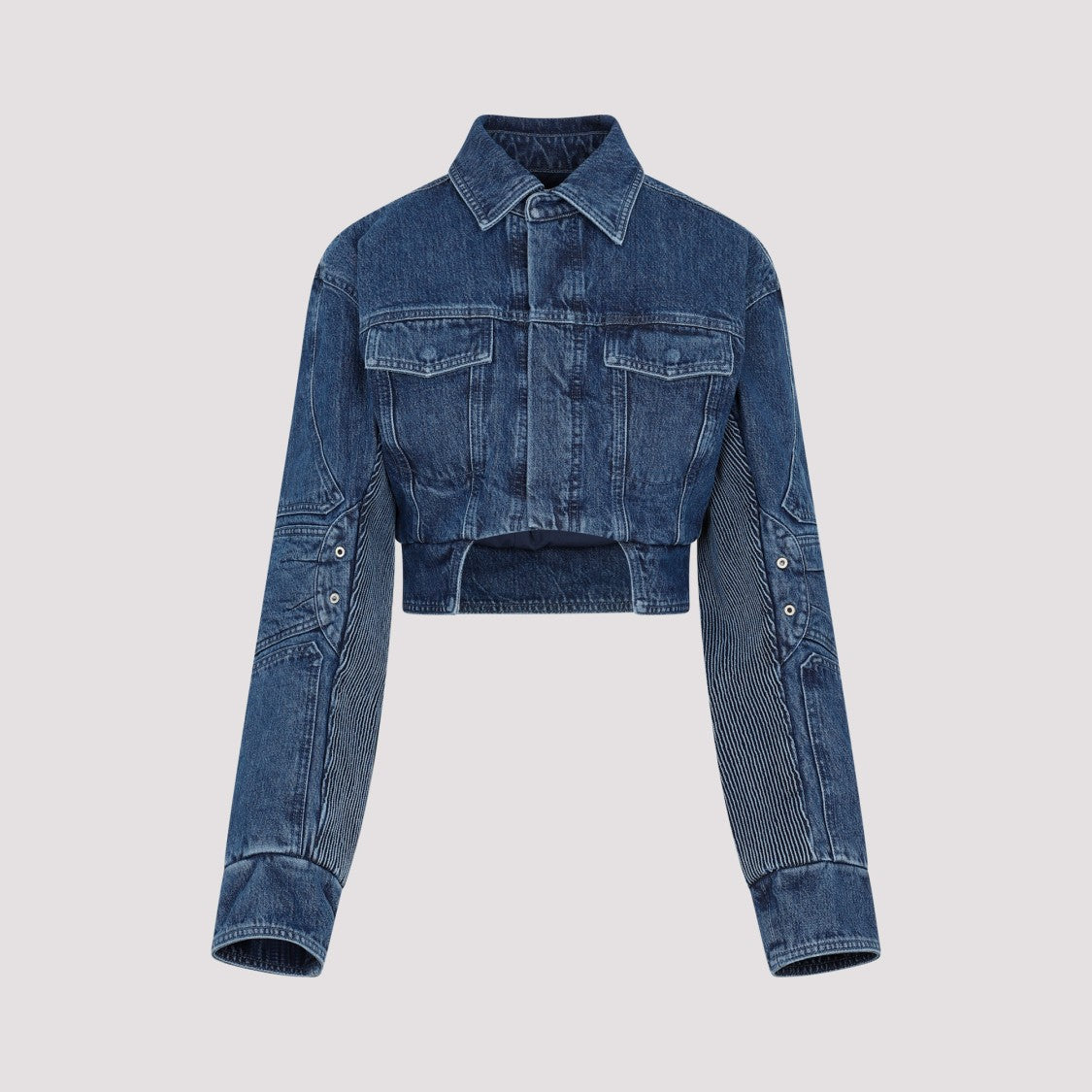 Off-White Blue Motorcycle Hole Crop Jacket