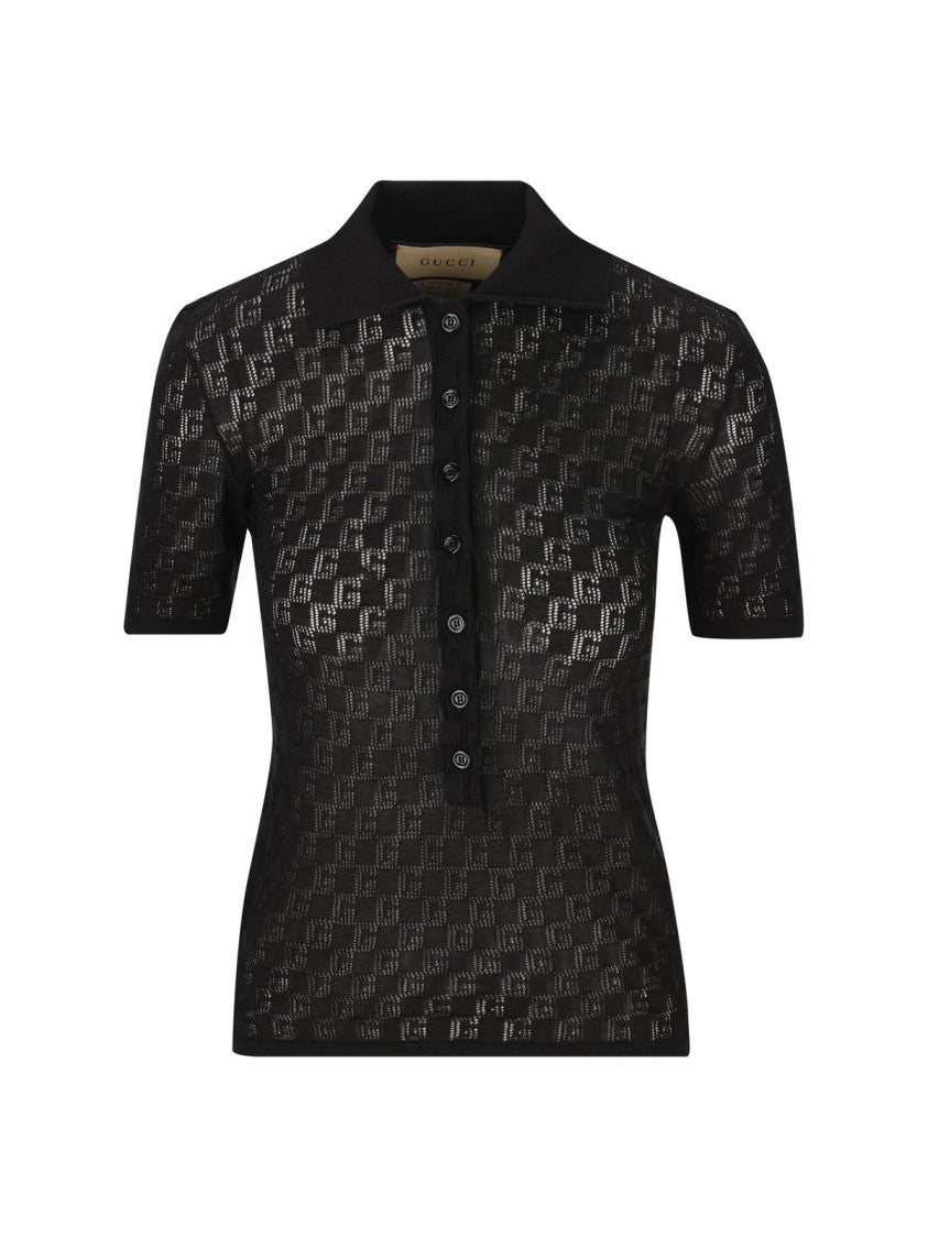 Gucci Textured Checkered Knit Polo Shirt
