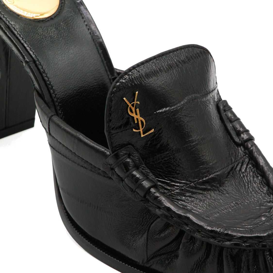 Saint Laurent Black Leather Block Heel Flats