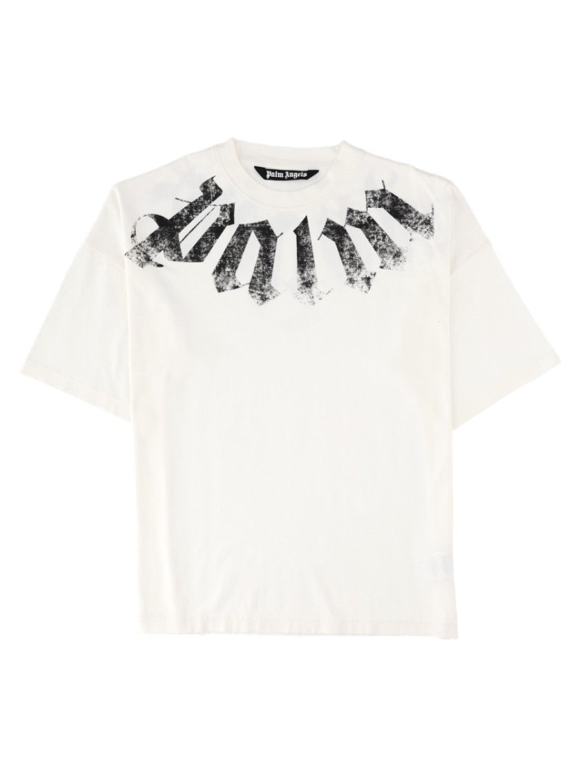 Palm Angels White Distressed Gothic Graphic Cotton T-Shirt