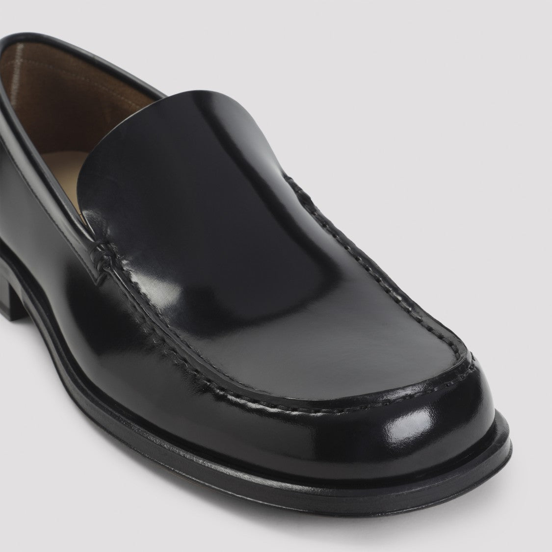 Lemaire Polished Black Calf Leather Loafers With Tonal Stitching