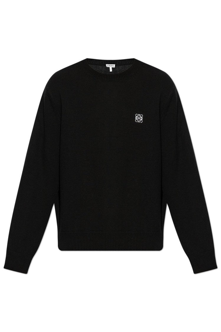 Loewe Crew Neck Wool Sweater With Subtle Logo Embroidery