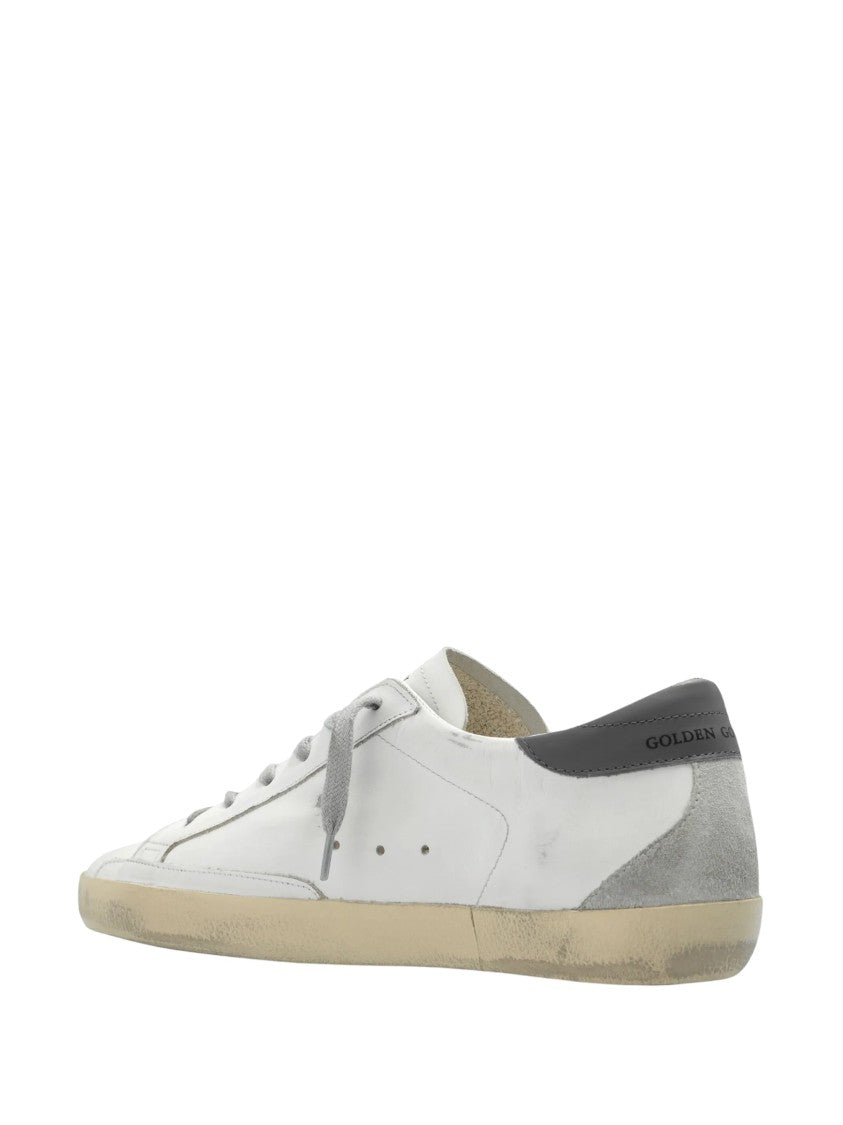 Golden Goose Distressed White Leather Sneakers With Grey Star Accents