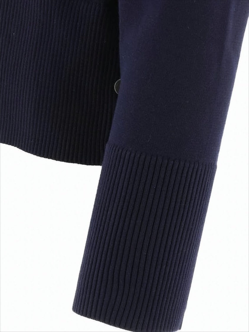 Thom Browne Cropped Blue Cardigan With Shawl Collar And Striped Detailing