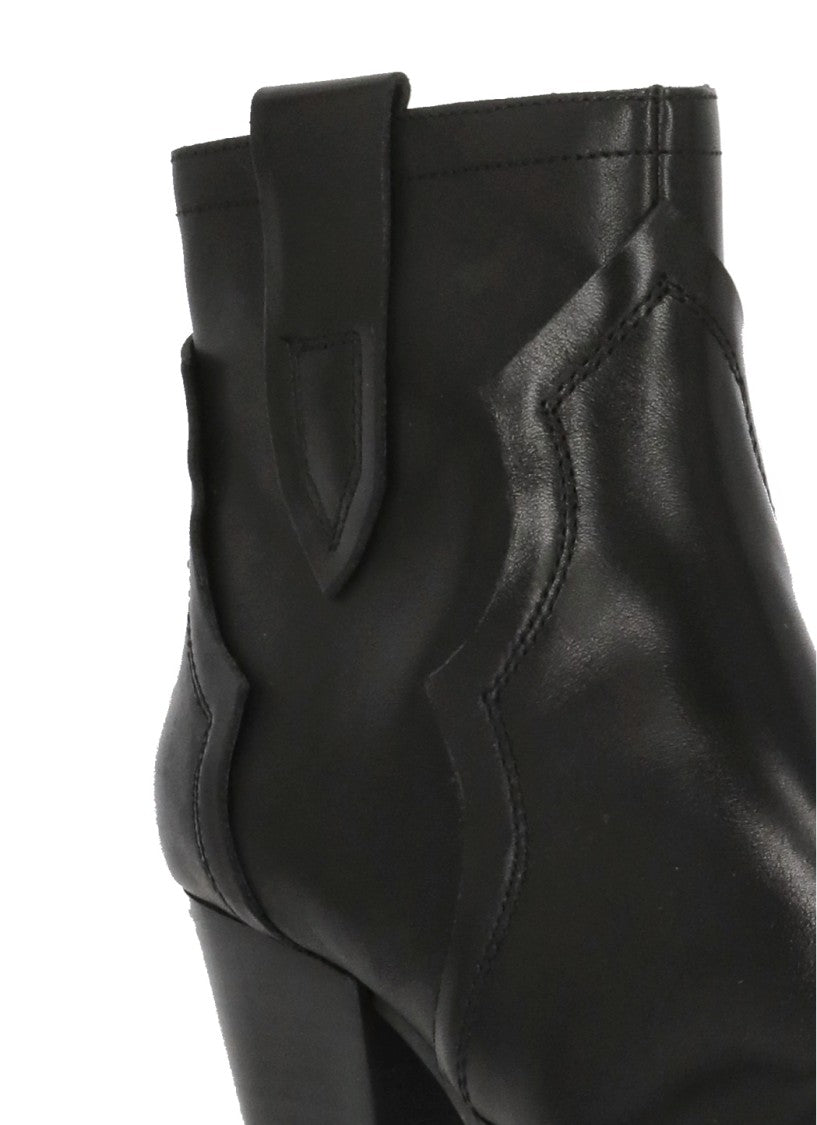 Ash Black Flare Arrow-Toe Leather Boots