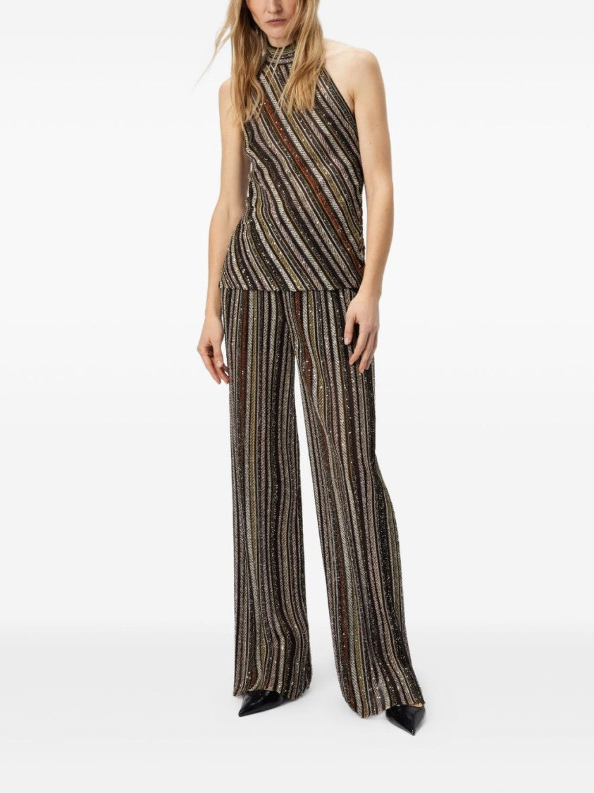 Missoni Diagonal Striped Beige And Brown Sleeveless Top