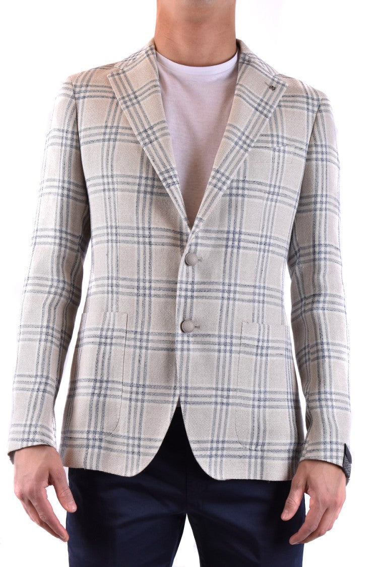 Tagliatore Beige Checkered Blazer With Tailored Fit