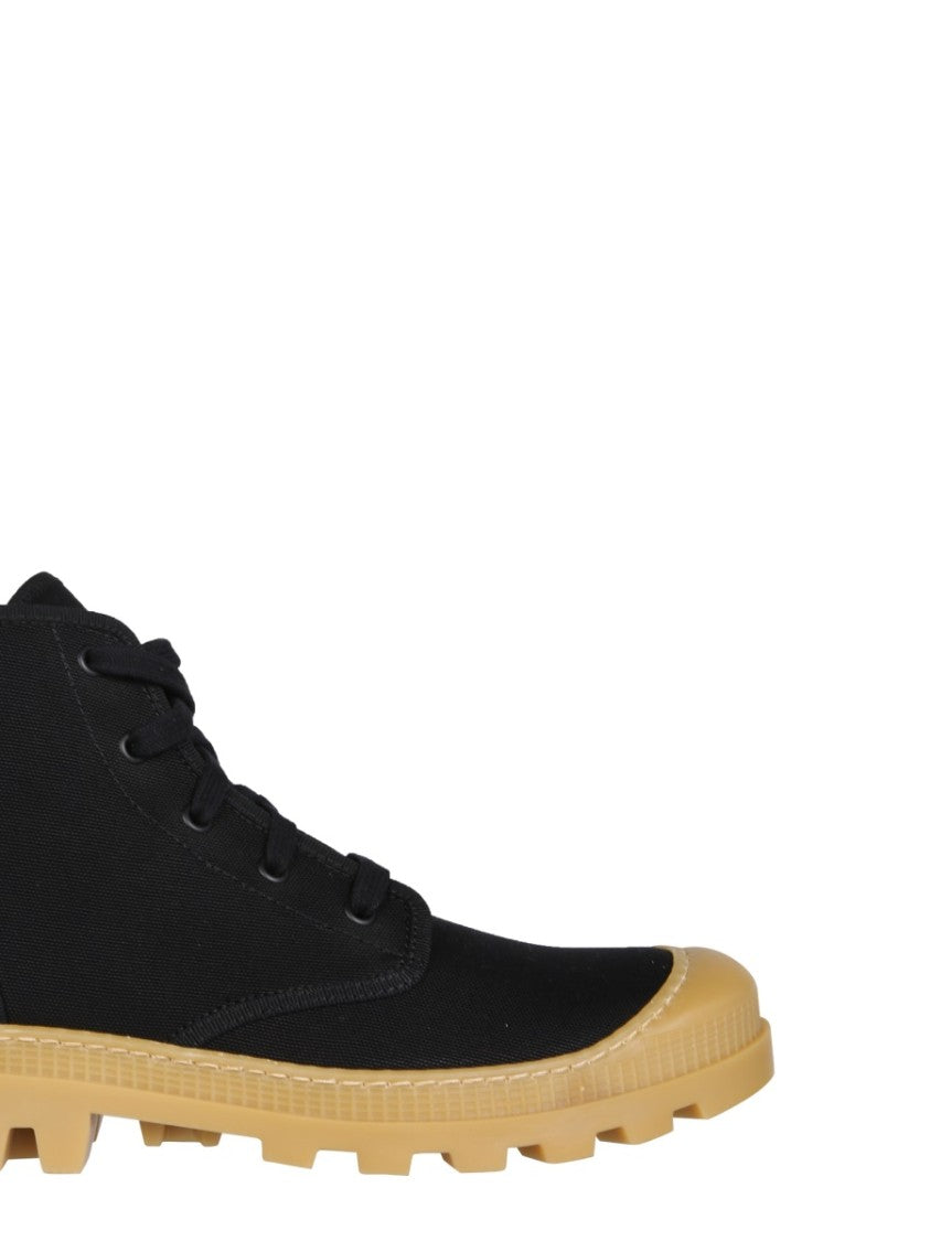 Gia Borghini Chunky Sole Black Canvas Hiking Boots