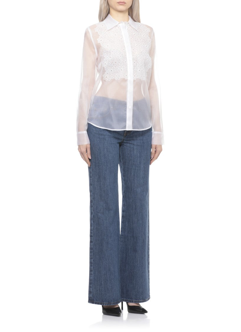 Parosh White Shake Floral Lace Silk Shirt