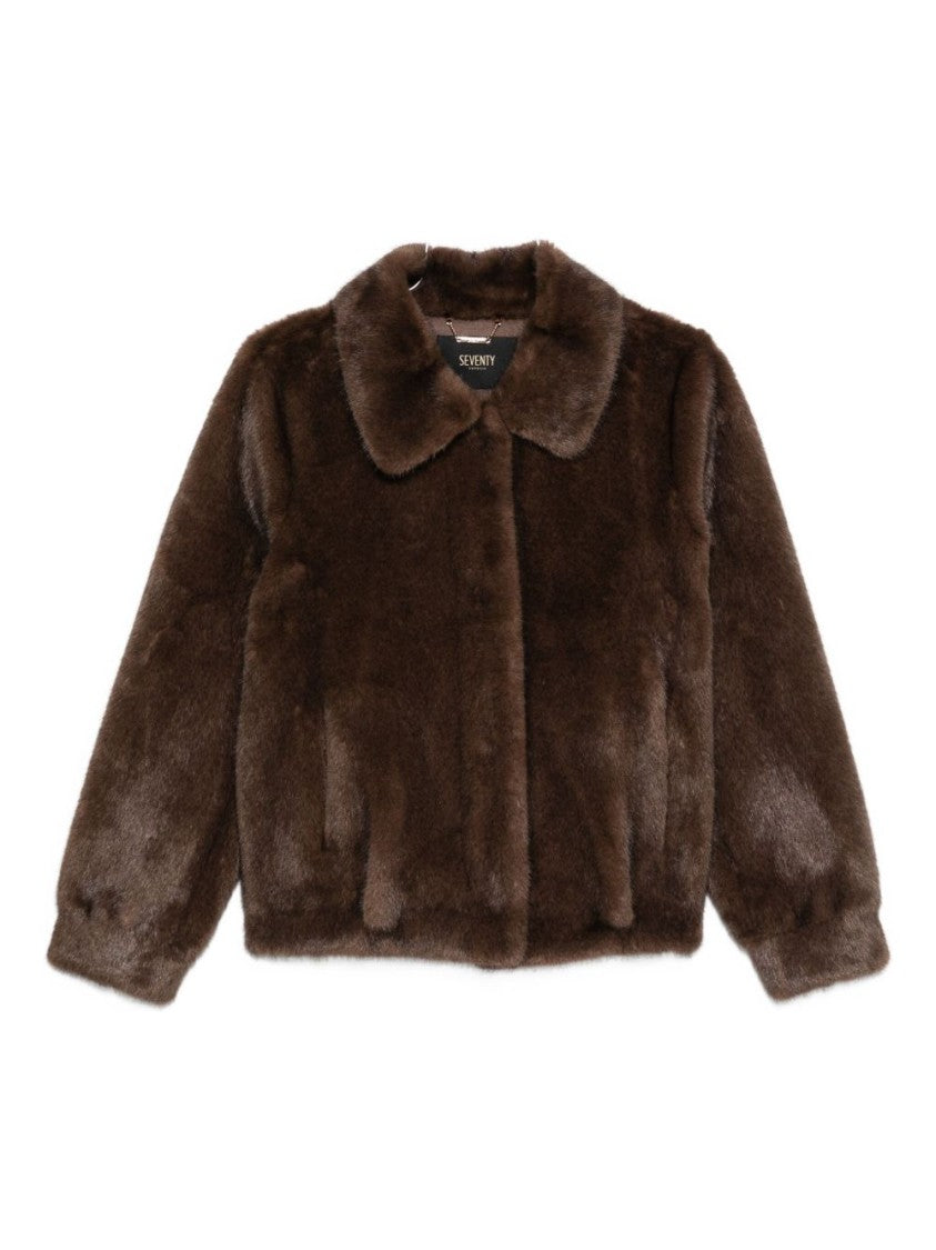 Seventy Sergio Tegon Cropped Brown Faux Fur Coat