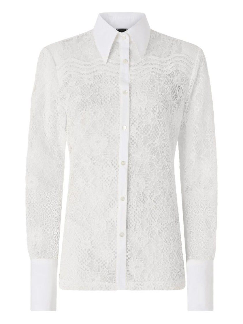 Pinko Long-Sleeved White Shirt With Semi-Transparent Lace Detailing