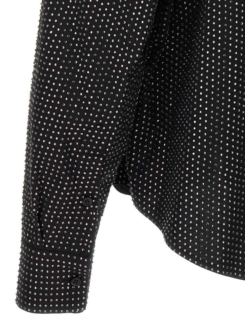 Giuseppe Di Morabito Rhinestone-Embellished Black Cotton Shirt With Front Pocket