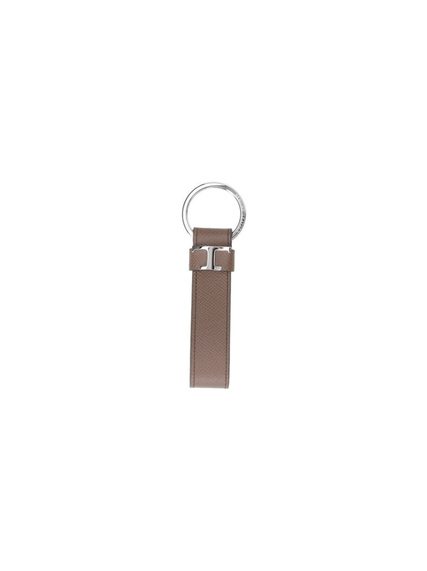 Tod's Taupe Calf Leather Keychain With Ostrich Print
