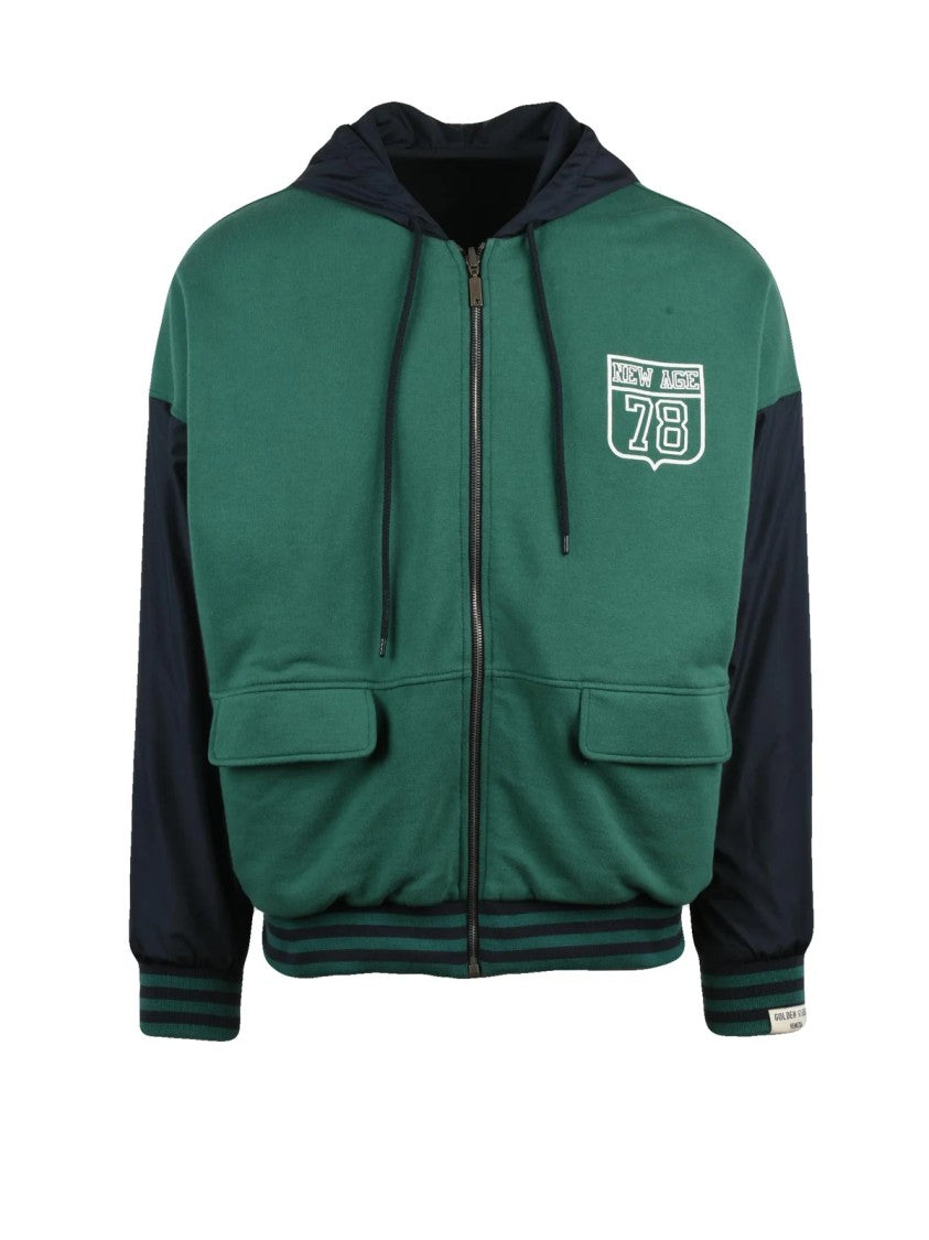 Golden Goose Green/Blue Reversible Nylon Sleeves Cotton Sweatshirt