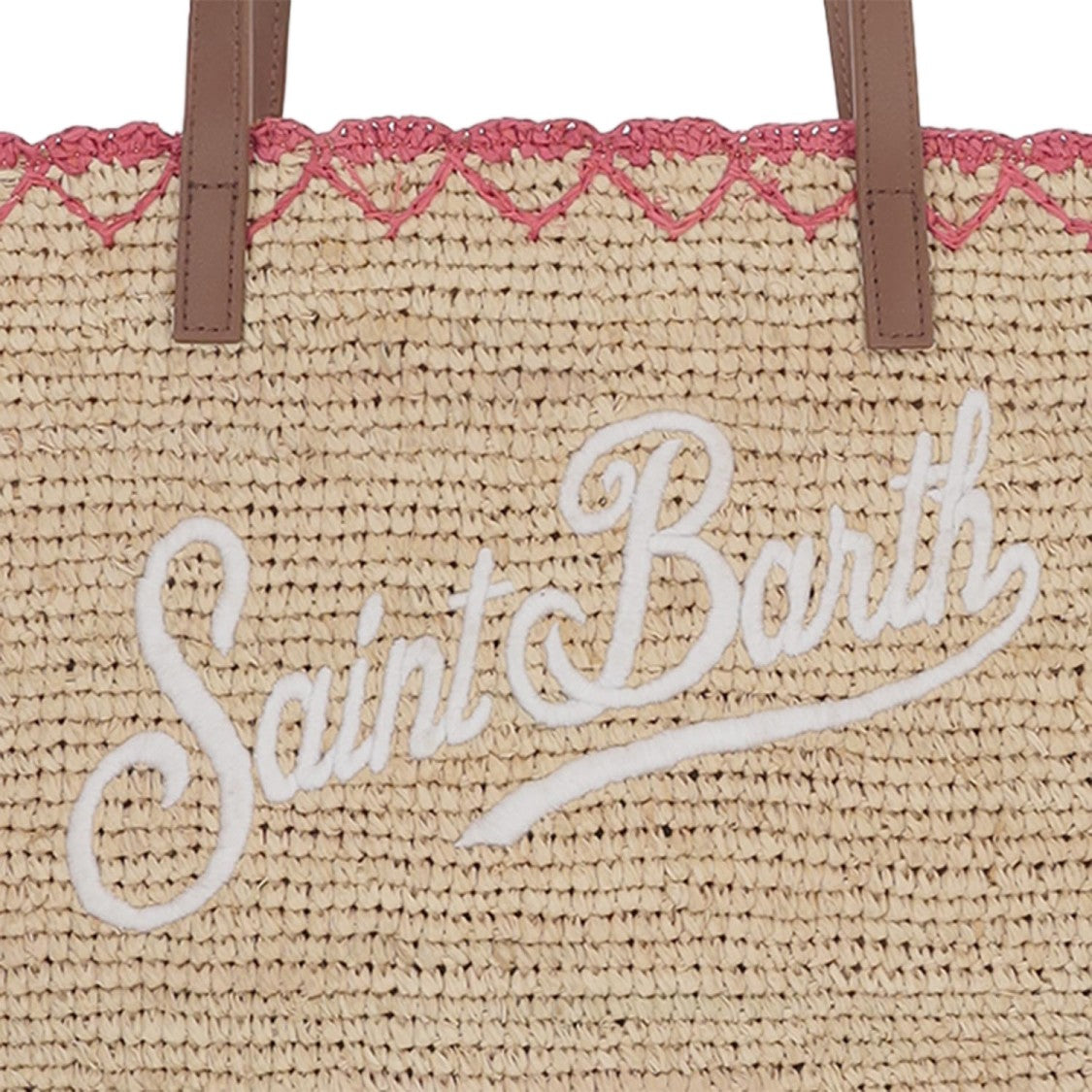 Mc2 Saint Barth Woven Raffia Shopping Bag With Contrasting Handles And Embroidery
