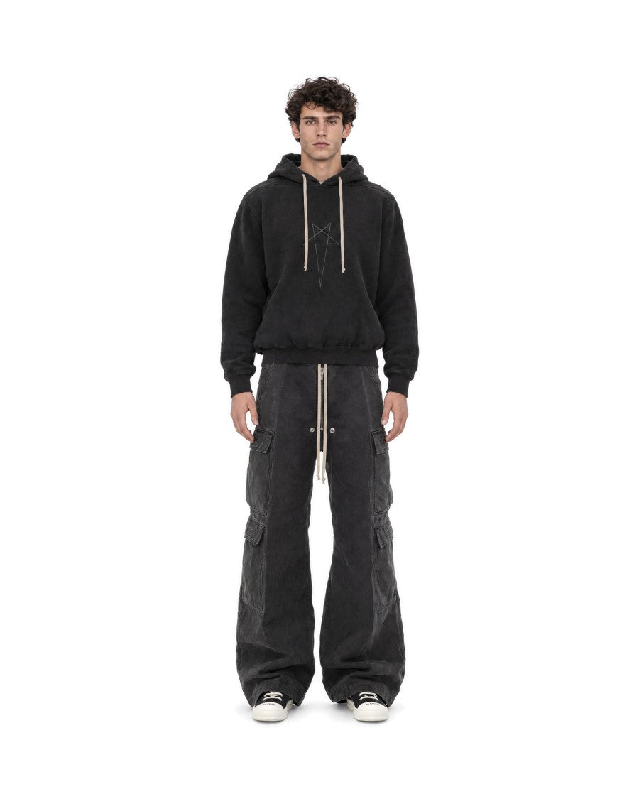 Drkshdw By Rick Owens Faded Black Pentagram Oversized Hooded Sweatshirt