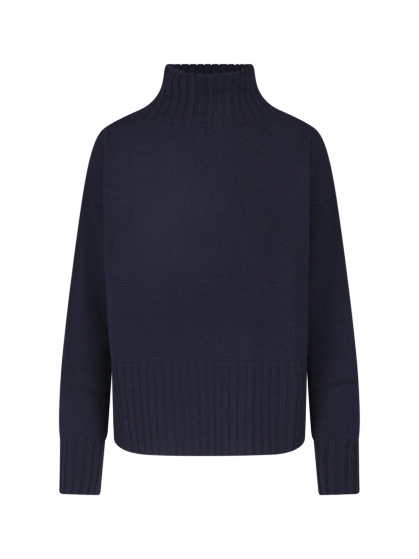Drumohr Ribbed High Turtleneck Dark Blue Merino Wool Sweater