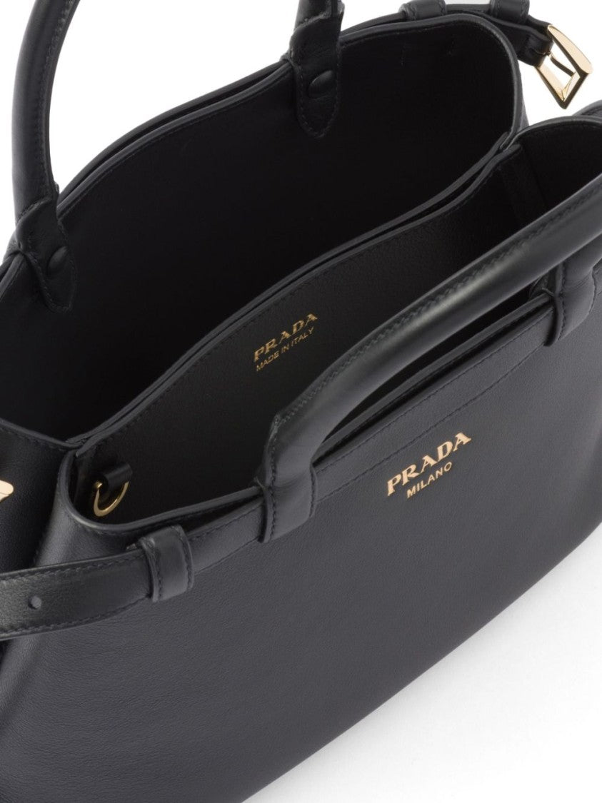Prada Logo-Engraved Gold-Tone Hardware Leather Tote Bag