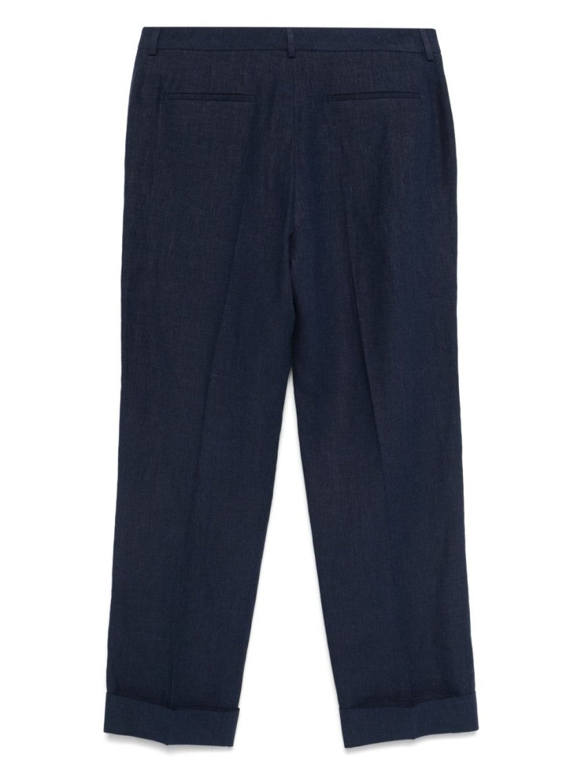 Valentino Tailored Blue Linen Trousers With Concealed Fastening